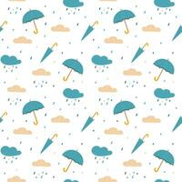 Autumn rainy seamless pattern with clouds and umbrella vector