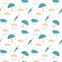 Autumn rainy seamless pattern with clouds and umbrella vector