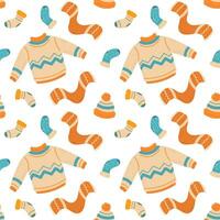 Autumn seamless pattern with warm clothes vector