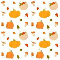 Autumn seamless pattern with pumpkin, leafs and mushrooms vector