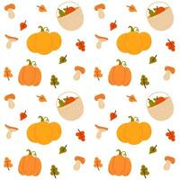 Autumn seamless pattern with pumpkin, leafs and mushrooms vector