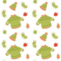 Autumn seamless pattern Vector flat illustration with hat, socks and sweater