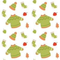 Autumn seamless pattern Vector flat illustration with hat, socks and sweater