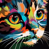 gato cara dibujado utilizando wpap Arte estilo, popular arte, vector ilustración.