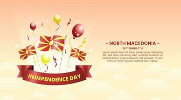 North Macedonia Independence Day background with waving flags and sparkle vector