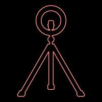 Neon led ring lamp on tripod with smartphone for phone studio photo light podcast concept equipment for streaming video red color vector illustration image flat style