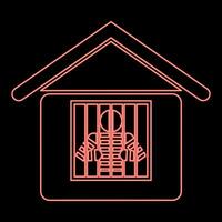 Neon prisoner in prison building red color vector illustration image flat style