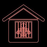 Neon prisoner in prison building red color vector illustration image flat style