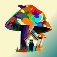 Mushroom house drawn using WPAP art style, pop art, vector illustration.