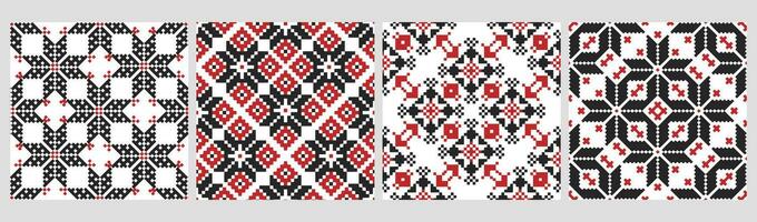 Set of ethnic seamless patterns. Geometric abstract two-color patterns Ethnic motifs. Print, textile, background, vector