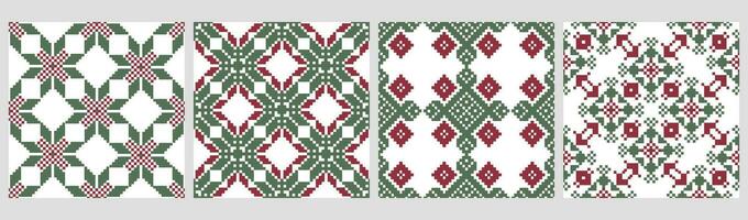 Set of ethnic seamless patterns. Geometric abstract two-color patterns Ethnic motifs. Print, textile, background, vector