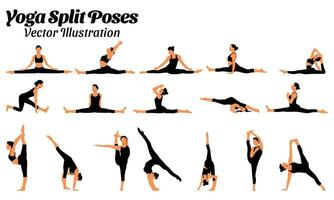 Set of vector illustration of yoga split sport poses