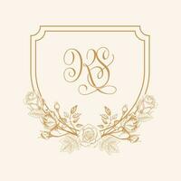 KS Initial Wedding Crest Logo Monogram. Wedding Logo Design with Rose Flower Bottom, Floral Wedding Crest Design. vector