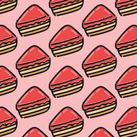 seamless pattern of pink and chocolate sweet pies with cherry and strawberry on pink checkered tablecloth.Texture for fabric, wrapping, wallpaper. Decorative print. Delightful Cake Slices vector