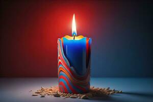 Creative burning candle on a wooden background. ai generative photo