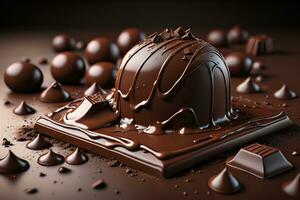 Chocolate truffles on a dark background. ai generative photo