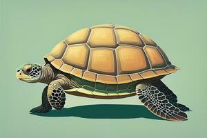 illustration of a turtle on a green background in cartoon style. ai generative photo