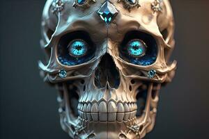 Skull with blue gemstones. ai generative photo