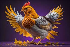 Colorful chicken on a solid color background, studio photo. ai generative photo