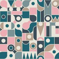 Vector simple colored geometric background. Seamless pattern with different geometric frames. Kitsch style and color. Design for fabric, wallpaper, border, wrapping paper.