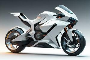 a white super sports motorcycle on a gray background. ai generative photo