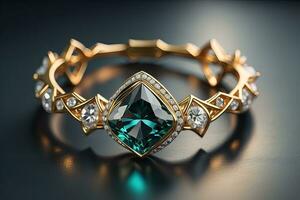 Wedding ring with diamonds on a solid color background. Jewelry. ai generative photo