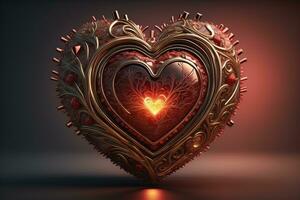 Red heart on dark background. Vintage style. ai generative photo