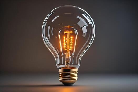 Glowing glass light bulb on dark background. ai generative photo