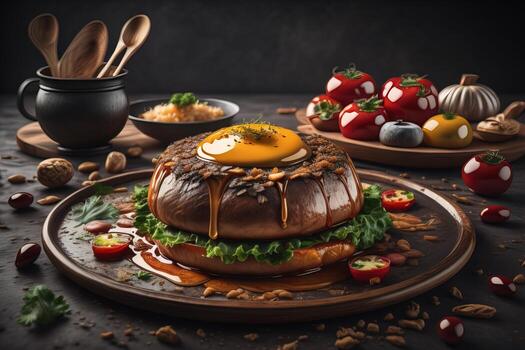 Top view of different indian dishes on dark background. Indian cuisine. ai generative photo