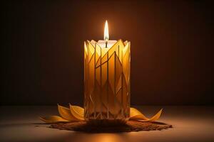 Creative burning candle on a wooden background. ai generative photo