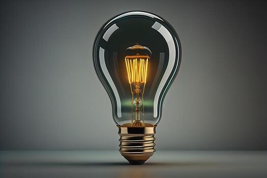 Glowing glass light bulb on dark background. ai generative photo