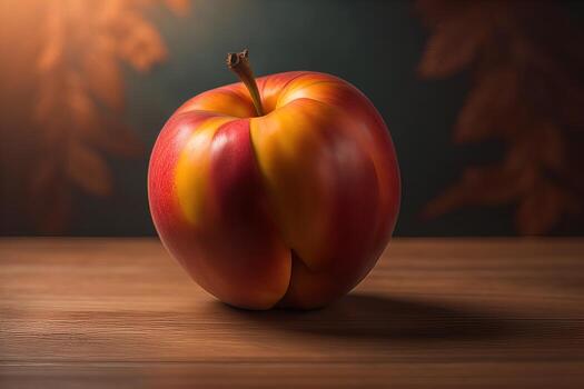 Ripe red peach on a solid color background. ai generative photo