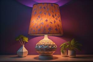 decorative table lamp on solid color background. ai generative photo