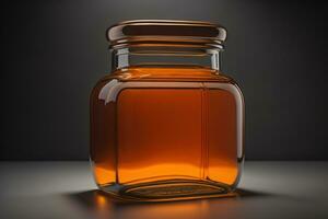 Jar of honey with solid colour background. ai generative photo