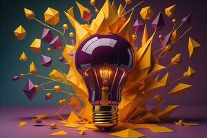 Glowing glass light bulb on dark background. ai generative photo
