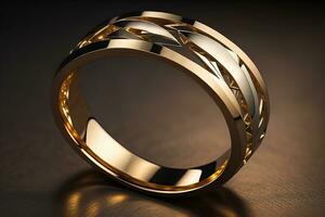 Wedding ring with diamonds on a solid color background. Jewelry. ai generative photo