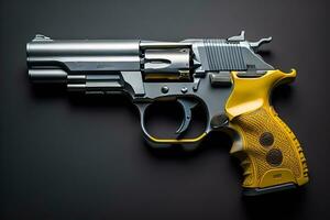 Semi-automatic handgun on a solid color background. Close-up. ai generative photo