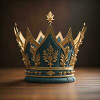 low key image of beautiful golden queen, king crown. ai generative photo