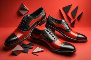 Men's shoes on a solid colour background. Studio shot. ai generative photo