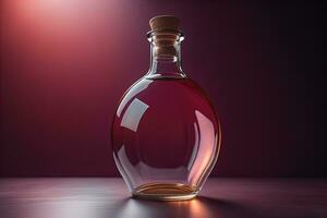 Bottle with a liquid on a solid color background. ai generative photo