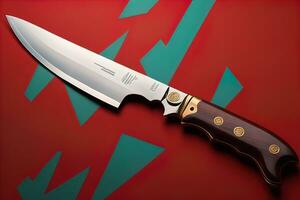 Knife with wooden handle on a solid color background. ai generative photo