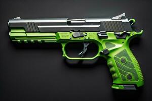 semiautomático pistola en un sólido color antecedentes. de cerca. ai generativo foto