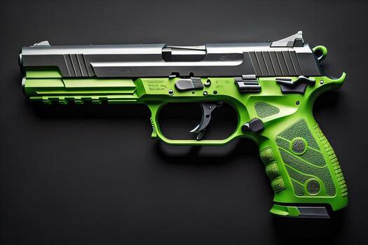 Semi-automatic handgun on a solid color background. Close-up. ai generative photo