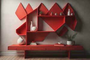 Bookshelf in scandinavian interior. ai generative photo