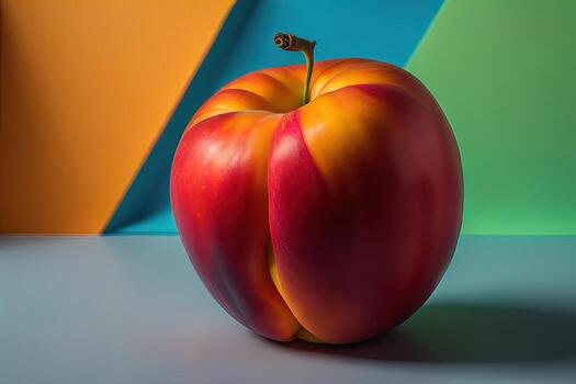 Ripe red peach on a solid color background. ai generative photo