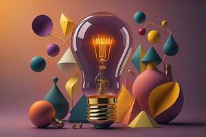 Glowing glass light bulb on dark background. ai generative photo