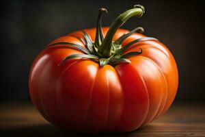 Fresh tomatoe on a wooden background. ai generative photo