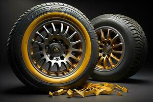 Car tires on a solid color background. ai generative photo