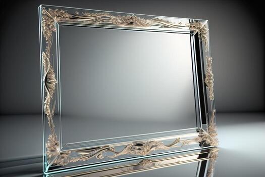 Glass picture frame on a solid color background. ai generative photo