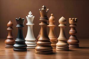 Different chess piece on a solid color background. ai generative photo